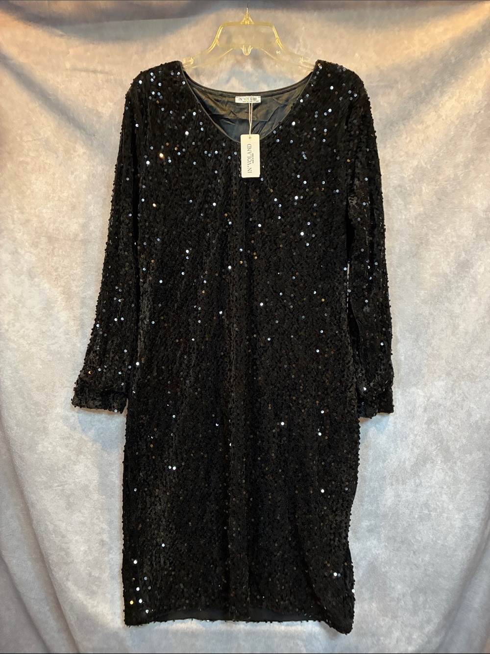 Black Sequin Long-Sleeve Shift Dress
